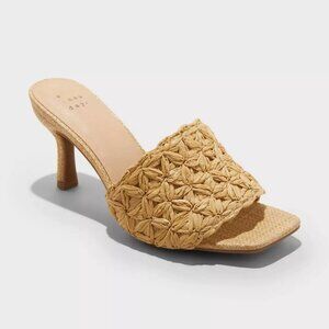 NEW Women's Ayla Raffia Slide Heels with Memory Foam Insole - A New Day